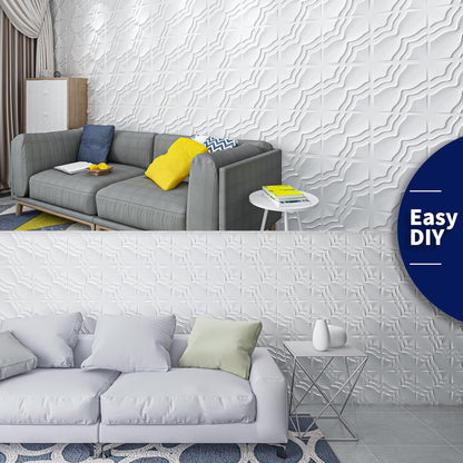 Art3dwallpanels 33 Pack 3D Wall Panel, 2 Different Effects PVC Textured Wall Panels for Interior Wall Décor, 12 x12 Inch Cover 32.Sq.Ft, White