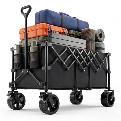 NEWBULIG Wagon Carts Foldable - 440LB Extra-Long Heavy-Duty Collapsible Wagon with All-Terrain Wheels, Portable Storage Shopping Cart for Groceries, Camping, Sports, Beach, Garden