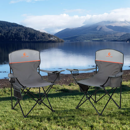 HIGH POINT SPORTS 2 Pack Portable Camping Chair for Adults, Folding Outdoor Camp Chair Lightweight Lawn Chairs Folding Collapsible Chair for Camping, Tailgates, Beach, Gray, Support 350 lbs