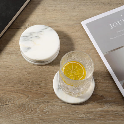 Koville Marble Coaster Set of 4, Round Coasters, 4" Stone Coaster for Drinks Coffee, Marble Coasters for Coffee Table Home Bar Decor, Heat Resistant, Gift Choice(Arabescato)