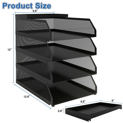 Natwind 4-Tier Paper Organizers,Desk Organizer,Stackable Paper Tray, Desk Accessories,Metal Mesh Desktop Organizer,Letter Trays,File Document Storage Rack for for Home, Office, School (Black)