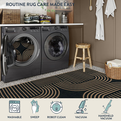 Lahome Modern Geometric Runner Rug, 2x6 Laundry Room Rug Runners for Hallways Non Slip, Washable Outdoor Carpet with Rubber Backing, Farmhouse Non Shedding Kitchen Mats for Floor Entryway