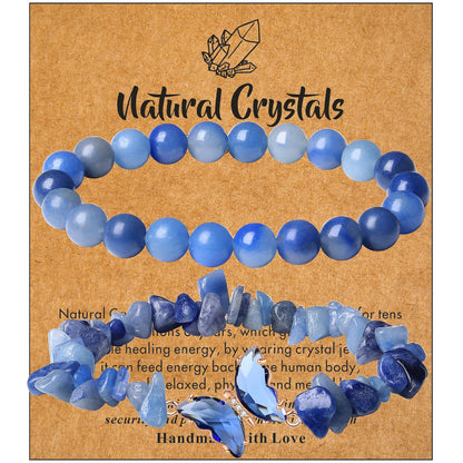 DUQGUHO 2Pcs Blue Aventurine Bracelet for Women Butterfly Bracelet Gift for Women Healing Crystal Bracelet Blue Natural Jewelry 8mm Blue Crystal Beaded Bracelet Gift for Birthday