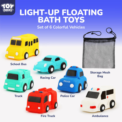 TOY Life 6 PCS Cars Light Up Bath Toys for Kids Ages 4-8, No Hole Glow Bath Toys for Kids, Baby Toddler Bath-Time, Easter Basket Stuffers Gifts for Kids Boys Girls, Ideal for Shower, Bathtub, Pool