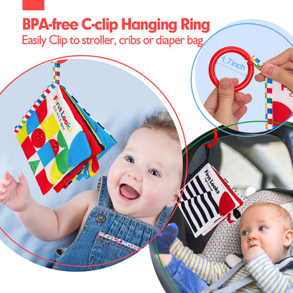 hahaland Baby Books 0-6 Months - 2PCS Infant Toys 0-6m Tummy Time Babies Toy Newborn Toys High Contrast Visual Development Sensory Book Baby Girl Boy Shower Birthday Easter Basket Stuffers