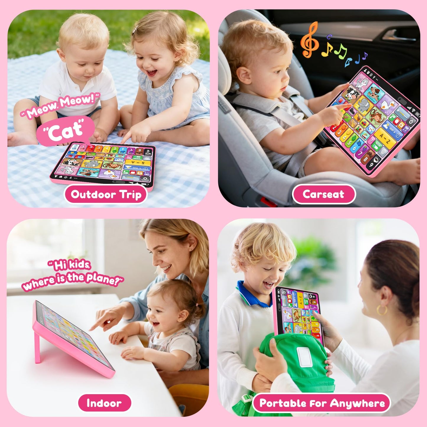 Trilingual Learning Toy Tablet with Music & Sound, Montessori Speech Therapy Toys for 1 Year Old Girl Boy Musical Baby Toy 12-18 Months Toddler Girl Toys Age 1-2 2-3 Birthday Gifts (Pink)