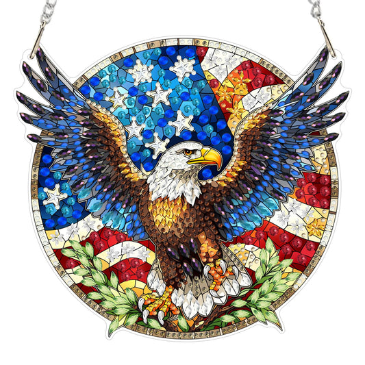 MXJSUA American Bald Eagle Diamond Painting Art Window Suncatchers, Diamond Art Kits for Adults Hanging Ornaments with Chain, 5D Special Shape Crystal Diamond Pendant Accessories for Decor Gift
