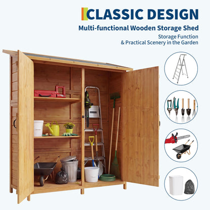Outdoor Storage Cabinet with 2 Shelves & Lockable Doors- Wooden Garden Shed with Floor and Waterproof Roof for Patio, Backyard, Deck, Lawn Organization Tall Wood Tool Shed, Large Storage Space