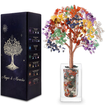 Magic and Miracles 7 Chakra Tree of Life Healing Crystal Bonsai Fengshui Tree, Office Desk Decor Home Living Room Decorations, Christmas Birthday Housewarming Meditation Yoga Gifts for Women Mom