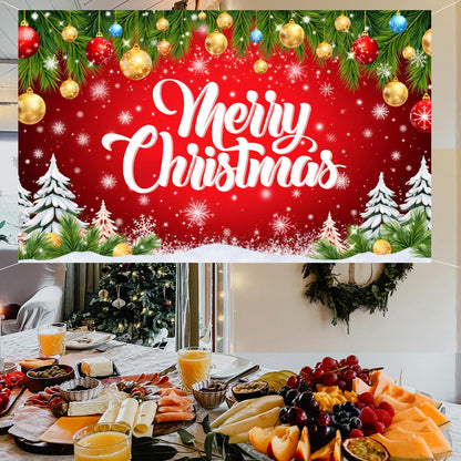 Merry Christmas Banner 71 x 43 Inch Decoration – Large Red Christmas Photography Background Backdrop for Indoor Outdoor Xmas Party Decorations, Fireplace, Wall, and Photo Booth