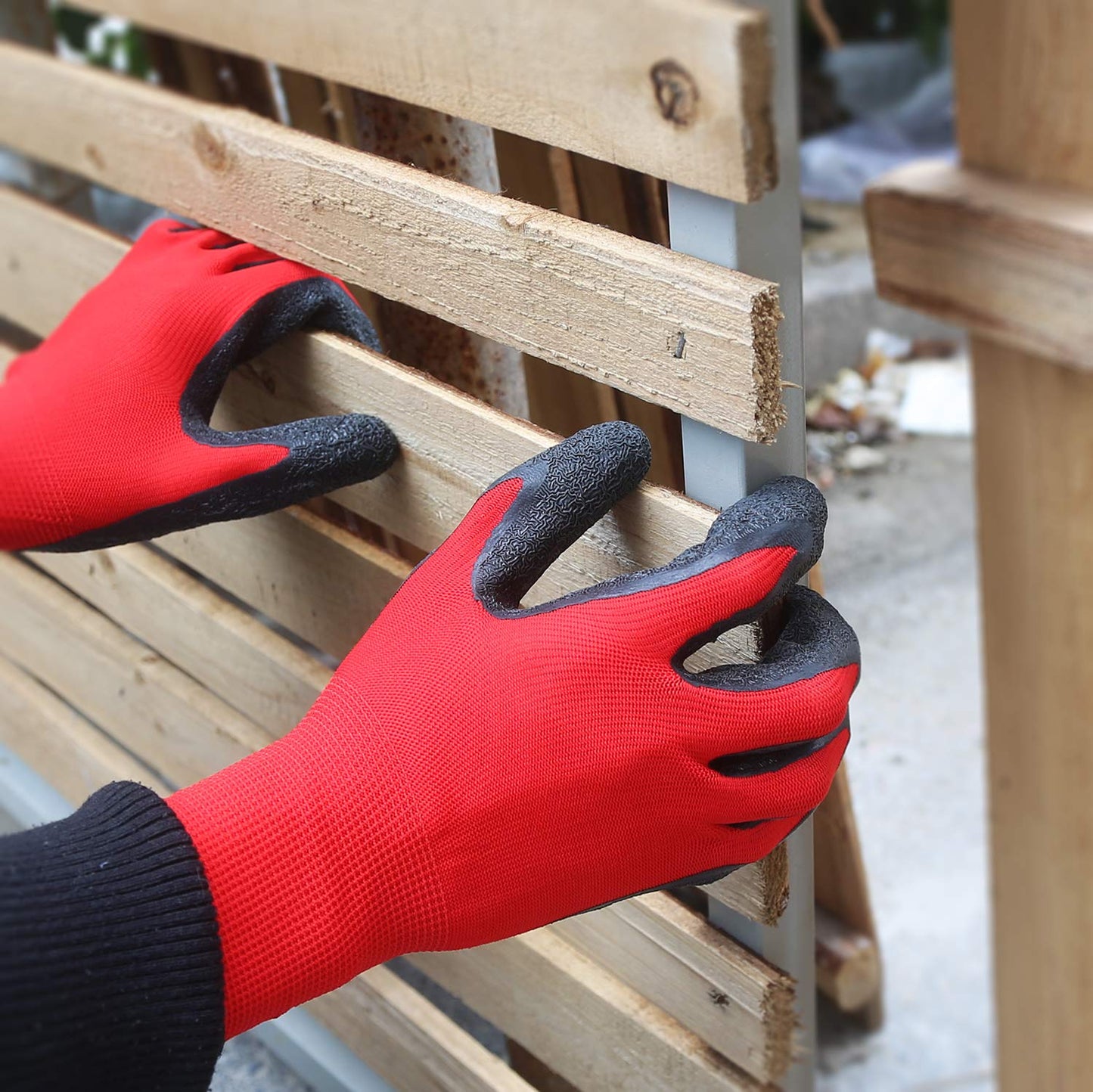 Evridwear Crinkle Latex Rubber Hand Coated Safety Work Gloves for Men Women General Multi Use Construction Warehouse Gardening Assembly Landscaping,Red Medium 12 Pairs Pack