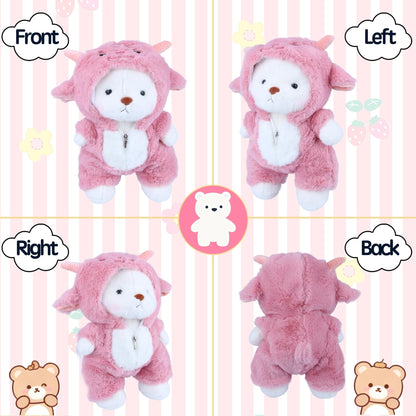 Teddy Bear Plush Figure Toys, Teddy Bears Stuffed Animals with Movable Legs Hoodie, 13'' Kawaii Emotional Support Plush Toys with Pink Lamb Clothes Soft Stuffed Bear Gift for Kids Toddlers Girls