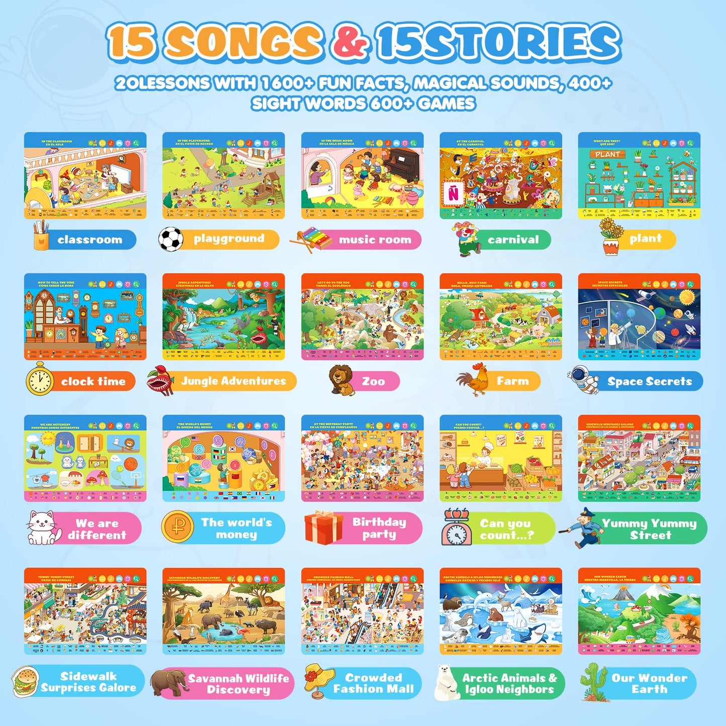 Interactive Search and Find Activity Books for Kids Ages 3-5, Toddler Travel Games Toys for Car Airplane, Road Trip Activities for Kids 4-8, Educational Preschool Learning Toys Gift with a Talking Pen