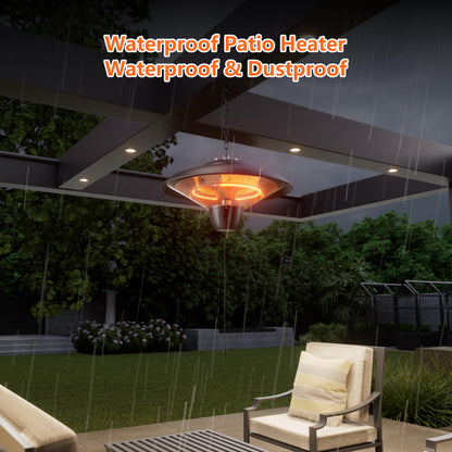 Patio Heater for Outdoor Use 1500W Electric Infrared Hanging Heater, Ceiling Mounted, Waterproof for Porch, Garage, Balcony, Overheat Protection Black