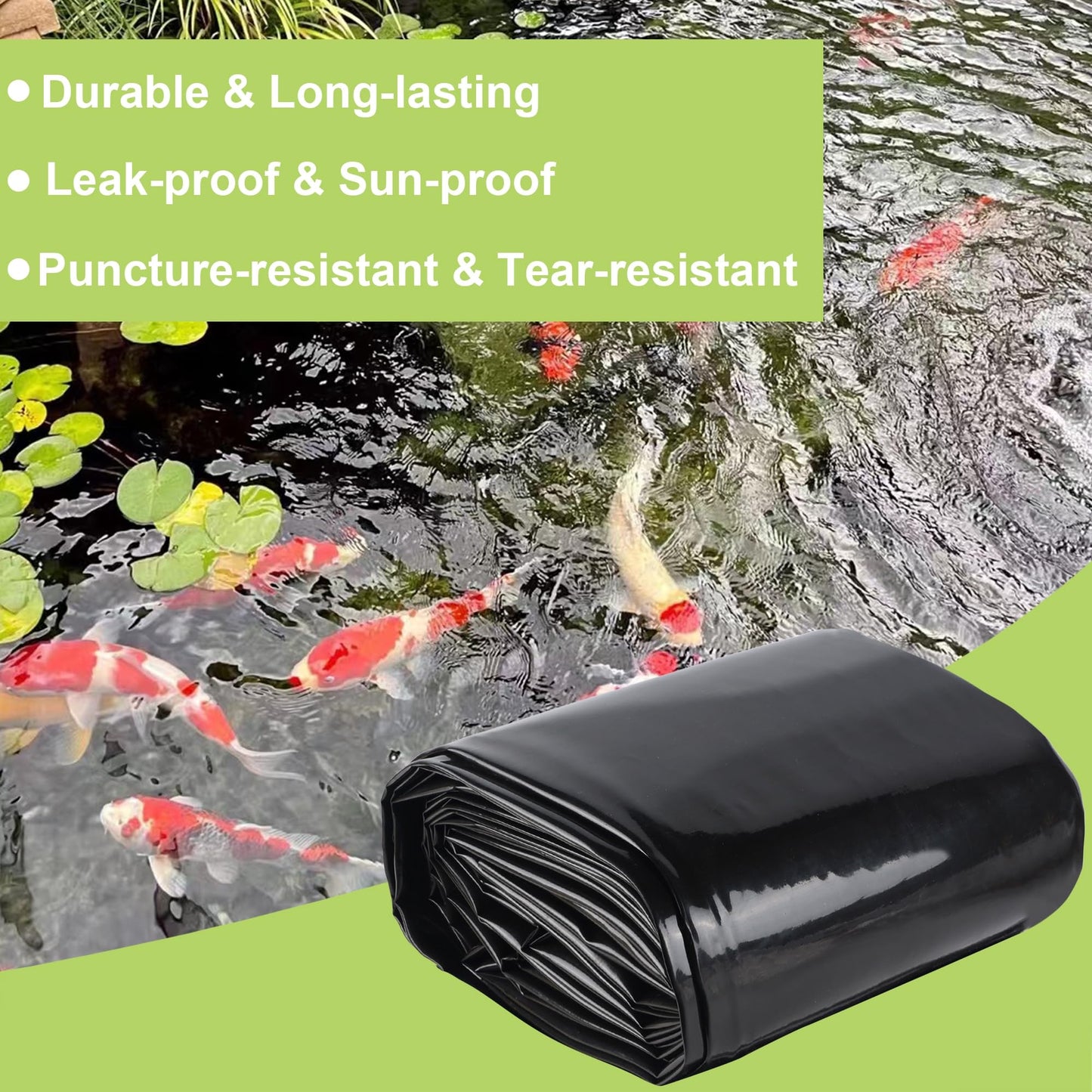 Adroiteet 16 x 16 FT Pond Liner, 20 Mil Fish Pond HDPE Liner, Pond Liners for Outdoor Ponds, Koi Ponds, Garden Fountain, Waterfall