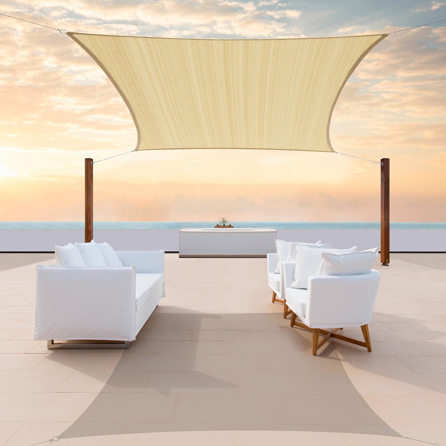 ColourTree 16' x 20' Beige Rectangle CTAPR1620 Sun Shade Sail Summer Canopy Mesh Fabric UV Block UPF50 - Commercial Heavy Duty - 190 GSM - 3 Years Warranty