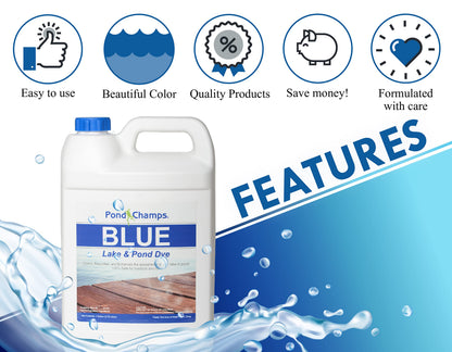 Blue Lake and Pond Dye - One Gallon of Professional Lake & Pond Dye - Treats Up to 1 Acre - Royal Blue Color - Safe for Fish, Wildlife, Pets & Children