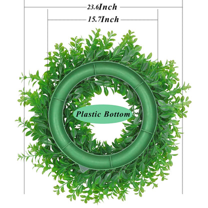 U'Artlines 23.6" Front Door Wreaths Artificial Spring Summer Greenery Hanging Garland for Home Wedding Wall Window Decoration (23.6'' Boxwood,1)