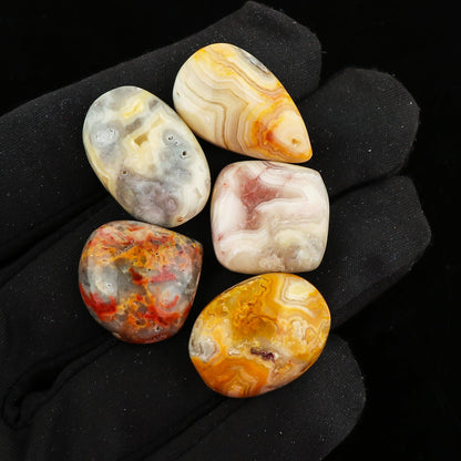 CRYSTALINES 5pcs, Wholesale Natural Botswana Agate Gemstones, Bulk Flatback Cabochon Stones, DIY Crafts & Design, Jewelry Making, Wire Wrapping, Chakra Healing Crystals, Gem Collection