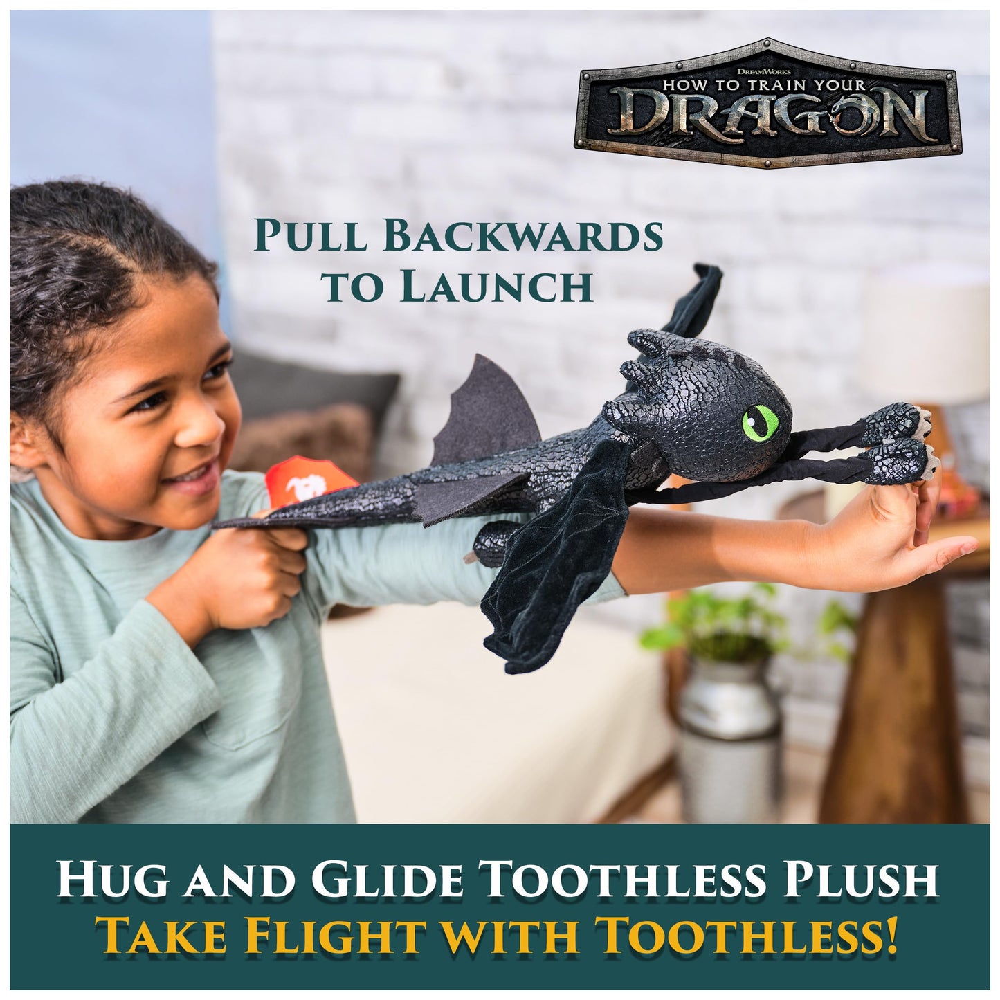 DreamWorks Dragons How to Train Your Dragon, Hug and Glide Toothless Plush Toy, 12” Dragon Stuffed Animal, Kids Toys for Boys Ages 4 and Up