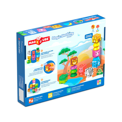 Geomag Magicube Magnetic Blocks, 16 Large Magnetic Cubes Safari Animals STEM Toy, Sensory Toys for Toddlers 1-3, Building Blocks for Kids, Fun Toddler Toys 1-2 yrs
