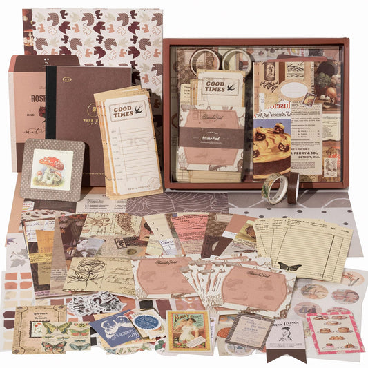 YagCu 348 Pcs Scrapbooking Kit, Vintage Junk Journal Supplies for Adult, Large Collection Journal and Scrapbook Set, Bullet Journals Materials, Journaling Arts Craft Beginner