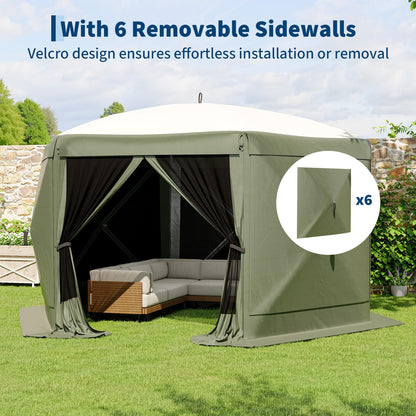 GarveeLife 13x13FT 6-Sided Pop Up Gazebo Tent，One-Push Setup Canopy Tent with Removable Canopy Top & Wind Cloths, Outdoor shelter for Camping, Backyard Parties, Outdoor Events - Army Green