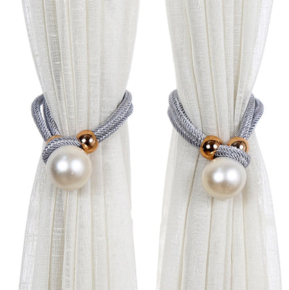 FKTHYO Curtain Ties 4 Pieces of Pearl Curtain Binding Living Room Adjustable Gauze Curtain Tie with Curtain Buckle Dark Red (Light Gray)