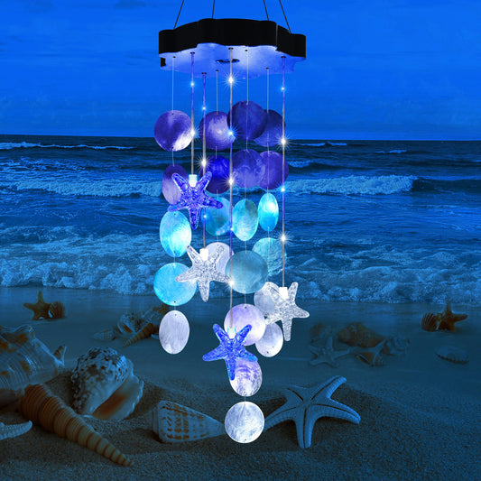 Solar Shell Gift for Mom Grandma Girls, White & Blue Christmas Solar Wind Chimes for Outside, Outdoor Decorative Mobile Lights for Garden, Yard, Patio, Window, Party, Outdoor Decorations