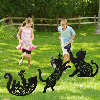 Cat Decorative Garden Stakes, 3 Pcs Cat Lover Gifts for Women Men Metal Garden Stakes, Butterfly Floral Silhouette Outdoor Yard Art Lawn Decor
