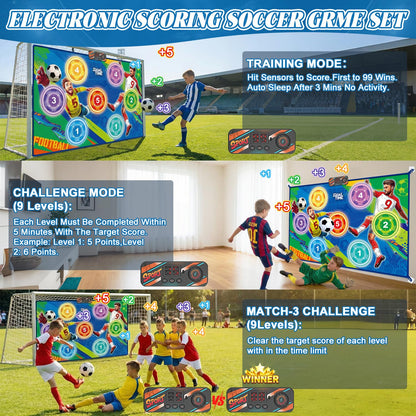 WUPIOS Electronic Scoring Soccer Toy Game Mat Set for Kids, Indoor Outdoor Toss Soccer Target Game with Real-Time Score, 2 Soft Soccer & Goal, Birthday Gifts for 3-5/6-8/8-12 Years Old Boys Girls