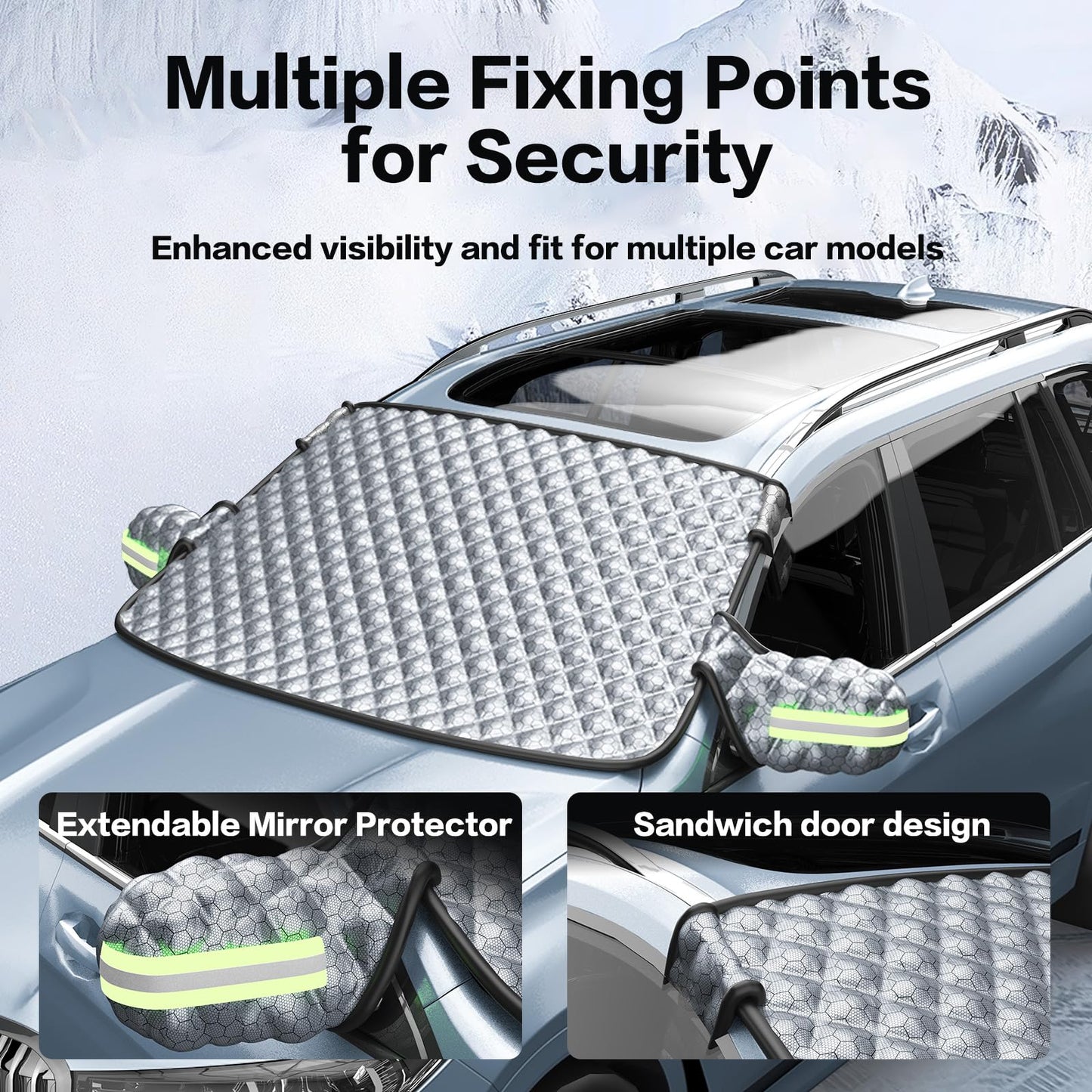 AUTOWOEL Windshield Snow Cover for Winter - Custom Fit Graphene Car Windshield Cover Outside for Ice, Snow & Hail Protection | Frost Guard with Storage Bag for SUV and Sedan (Small)