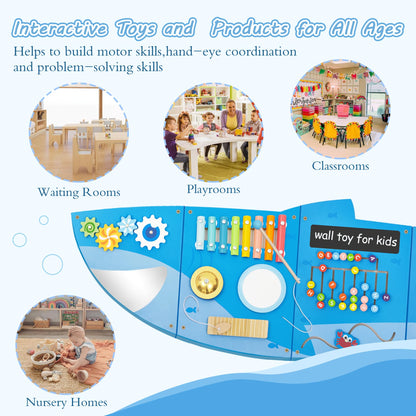 Shark Activity Wall Busy Board Panels,Busy Board for Toddlers Montessori Sensory Toys Wall Mount Wooden Learning Toy Ideal Furniture for Playroom & Children's Daycare