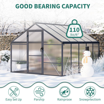 Garvee 8x10ft Greenhouse, Large Walk-in Greenhouse for Outdoors with Roof Vent & Lockable Outward-Opening Swing Door, Heavy Duty Aluminum Frame Polycarbonate Green House for Garden,Backyard,Lawn,Grey