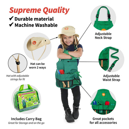 Born Toys Kids Garden Set for Boys & Girls Ages 3-7, Toddler Gardening Kit with Kids Gardening Tools - Gardening Apron, Gloves, Hat, Working Spray Bottle, Trowel Shovel & Rake, Outdoor Activity Toys
