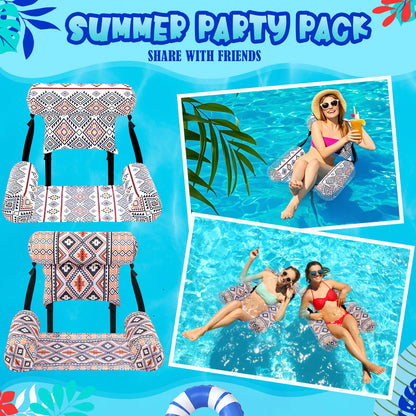 Threehoney 2 Pack Large Pool Chair Floats Adult Inflatable Pool Lounge Chair Summer Pattern Water Floating Chair Adjustable Pool Float Hammock for Swimming Pool Beach Party Game(Native Pattern)