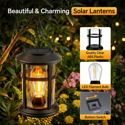 Solar Lanterns Outdoor Waterproof 2 Pack Hanging Solar Lights for Outside, 800mAh Bright LED Upgraded Solar Powered Lanterns Lighting for Yard Garden Porch Pathway Lawns Decor Unique Gifts