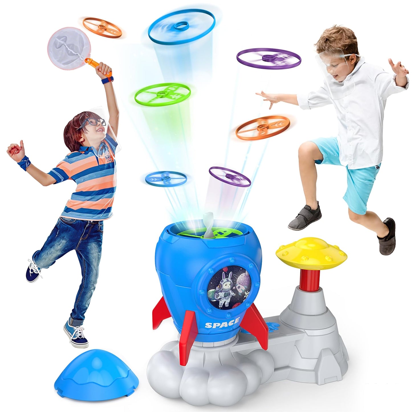 Outdoor Toys for Kids Ages 3-8: Flying Disc Launcher Toy Chasing Games - Summer Outside Yard Activities Chasing Toy for Toddlers Ages 3 4 5 6 7 8 Backyard Games Birthday Gift for Boys Girls, Blue