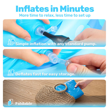 Sloosh Inflatable Kiddie Pool, 34"x10" Blow Up Kid Swimming Pool,3 Rings Blue Baby Pool for Toddler,Play Pit for Dog with Geometric Pattern for Summer Water Party Backyard Garden(Fish)