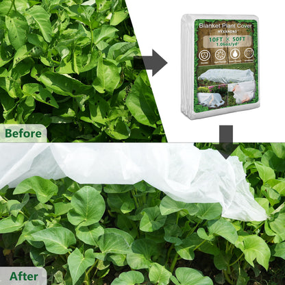 Hyxanons 10 * 50FT Plant Covers Freeze Protection, 1.06 oz/yd² Large Thick Floating Row Cover Fabric for Winter Frost Protection, White Blanket Cloth for Outdoor Garden Vegetables in Cold Weather