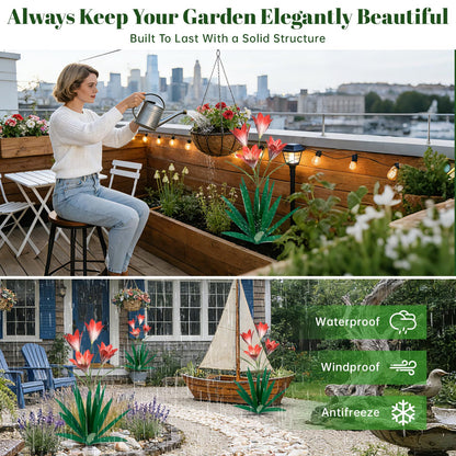 TOMBABY 32.28 Inch Metal Agave Plant Outdoor Decoration Lily Mexican Yard Art Garden Gift Home Decor Hand Painted Metal Agave Garden Yard Statue (1, Green)