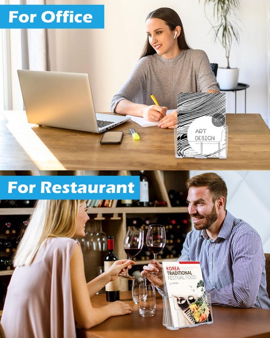 Sahasea Acrylic Brochure Holder, 4 Packs Brochure Holder 8.5 x 11, Flyer Holder for Business, Clear Brochure Display Stand for Pamphlet Paper Literature Document Magazine Menu, Table Desk Wall Mount