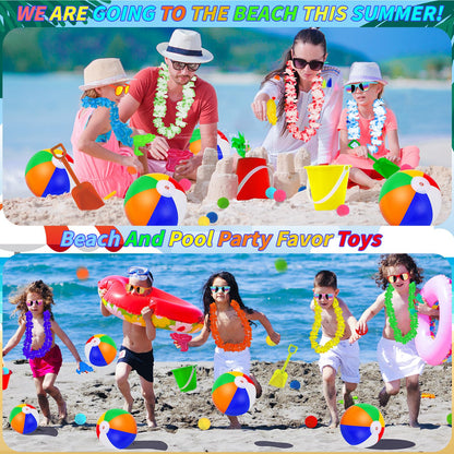 Oleitodh 126 Pcs Kids Summer Beach Party Favor Bulk-Includes 18 Inflatable Beach Balls, 36 Sand Bucket&Shovel Set, 18 Neon Sunglass, 18 Water Guns,18 Water Balls,18 Hawaiian Leis for Luau Party Decor