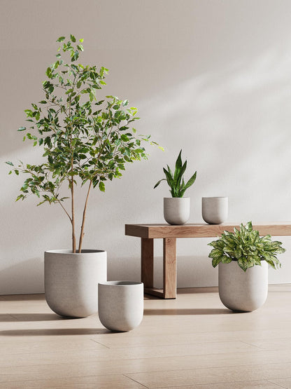 LE TAUCI 6 Inch Plant Pot, Ceramic Pot with Drainage Hole & Rubber Plug, Indoor Planter for Herbs & Small Houseplants, Cylinder Planter for Home Office, Neutral Gray