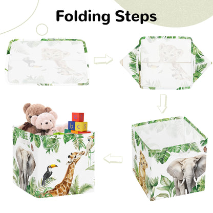 Clastyle Jungle Animals Kid Storage Cube Organizer Set Tropical Leaves Palms Giraffe Closet Clothes Cube Storage Bin Nursery Toddler Toy Box Chest Girl Boy Book Shelf Basket,Lion,11.8x11.8x11.8 in