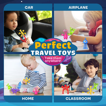 Suction Toy Toddler Bath Toys: No Hole Bath Toy for Boys Girls - 18PCS Sensory Fidget Toys for Kids - Window Building Toy Gooide Bag Stuffers - Travel Essentials Road Trip Activities for Kids Gifts