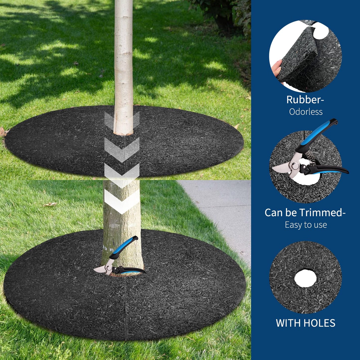 GarveeHome Heavy Duty Rubber Mulch Ring for Trees - 36 inch Round Tree Ring with Weed Barrier, 2 Pack Tree Ring Mat Protector,Root Protection & Easy Installation (No Staples Needed)