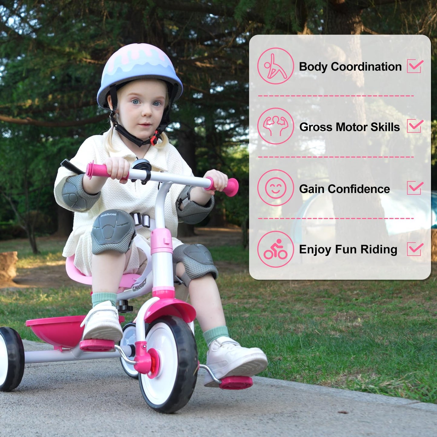 Liberry 2 in 1 Toddler Tricycle Age 2 3 4 Years Old, Kids Trike with Adjustable Push Handle, Bell & Basket, 3 Wheel Bike Riding Toy Birthday Gift for Girls Boys, Pink