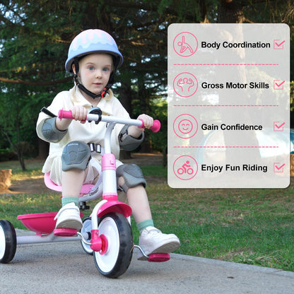 Liberry 2 in 1 Toddler Tricycle Age 2 3 4 Years Old, Kids Trike with Adjustable Push Handle, Bell & Basket, 3 Wheel Bike Riding Toy Birthday Gift for Girls Boys, Pink