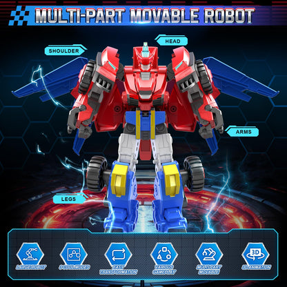 QUANTUM HEROES DINOSTER Transformable Robot 2 in 1 Raptor Bolt Wing, 8.66 inch, Transforming Robot Toy for Kids, Chariot Transforming Toy for Boys Girls 5 6 7 8 9 10 Years, Red Blue